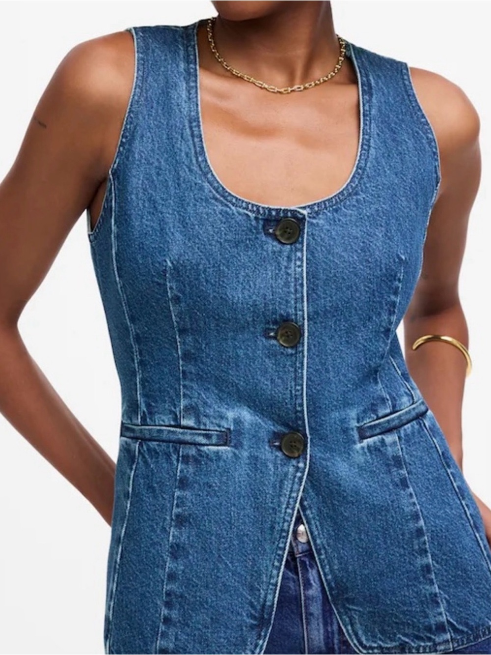 Madewell Blue Denim Button-Front Vest